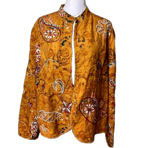 Anu by Natural Silk Embroidered Beaded Open Jacket Mandarin Neckline Large